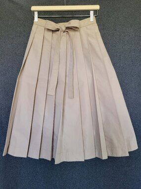 3.1 Phillip Lim Khaki Poplin Knife Pleat Belted Midi Skirt A-Line Preppy 0 NWOT